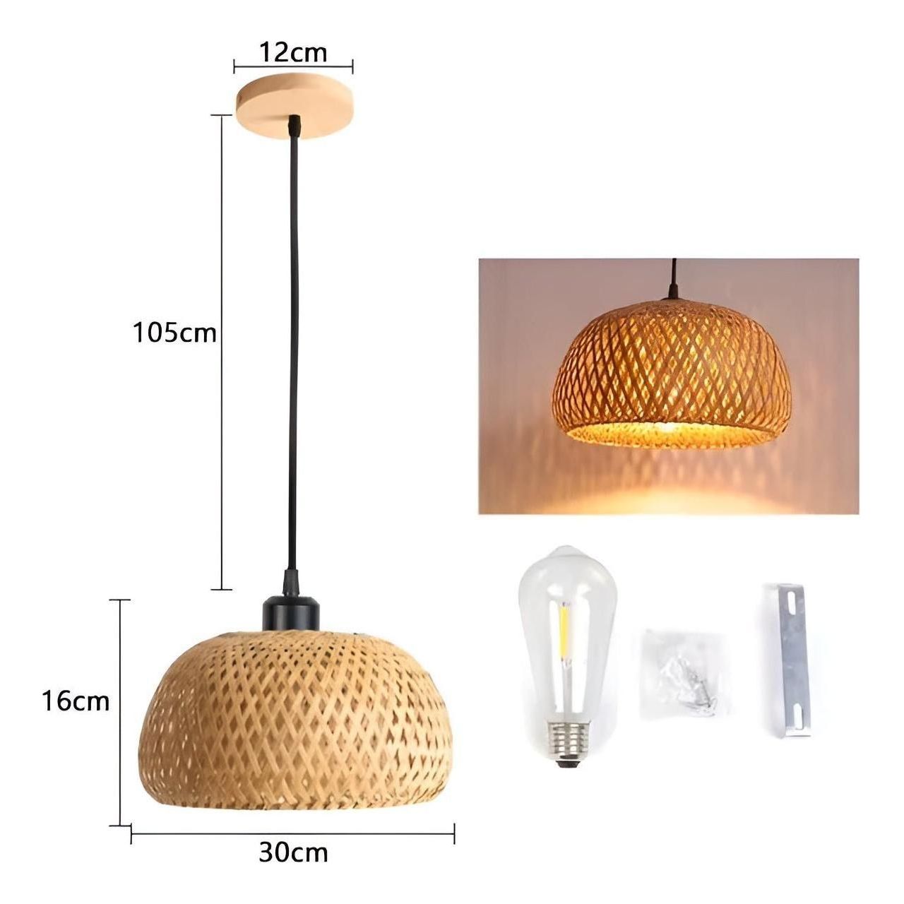 RattanShine Lampa - Handgjord Rattan Bamboo Chandeliers Takpendellampa