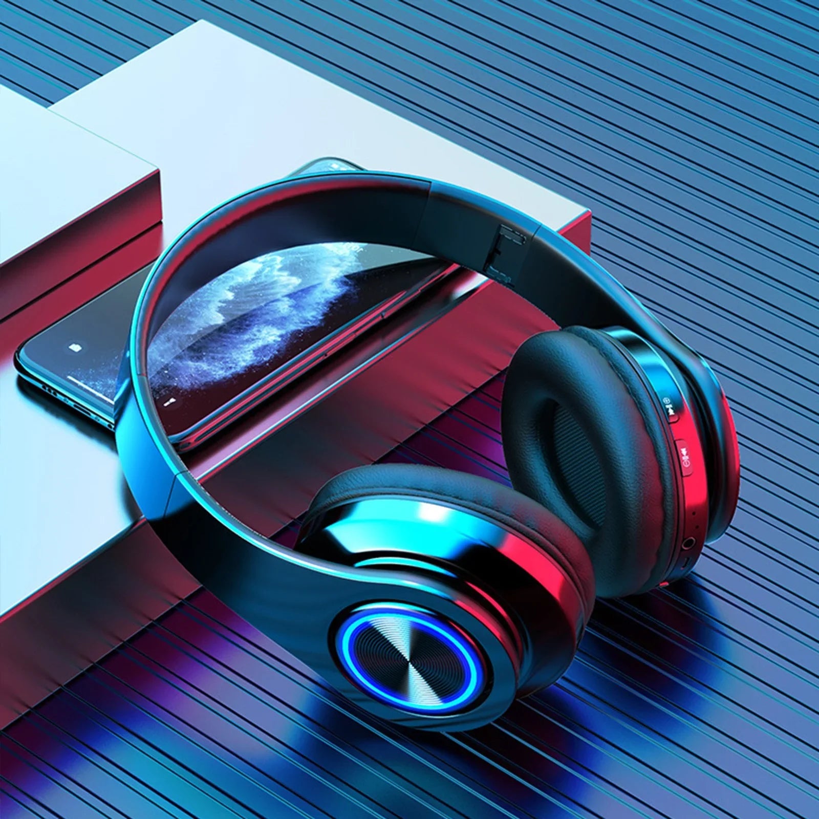 Trådlösa hörlurar LED-ljus över örat headset