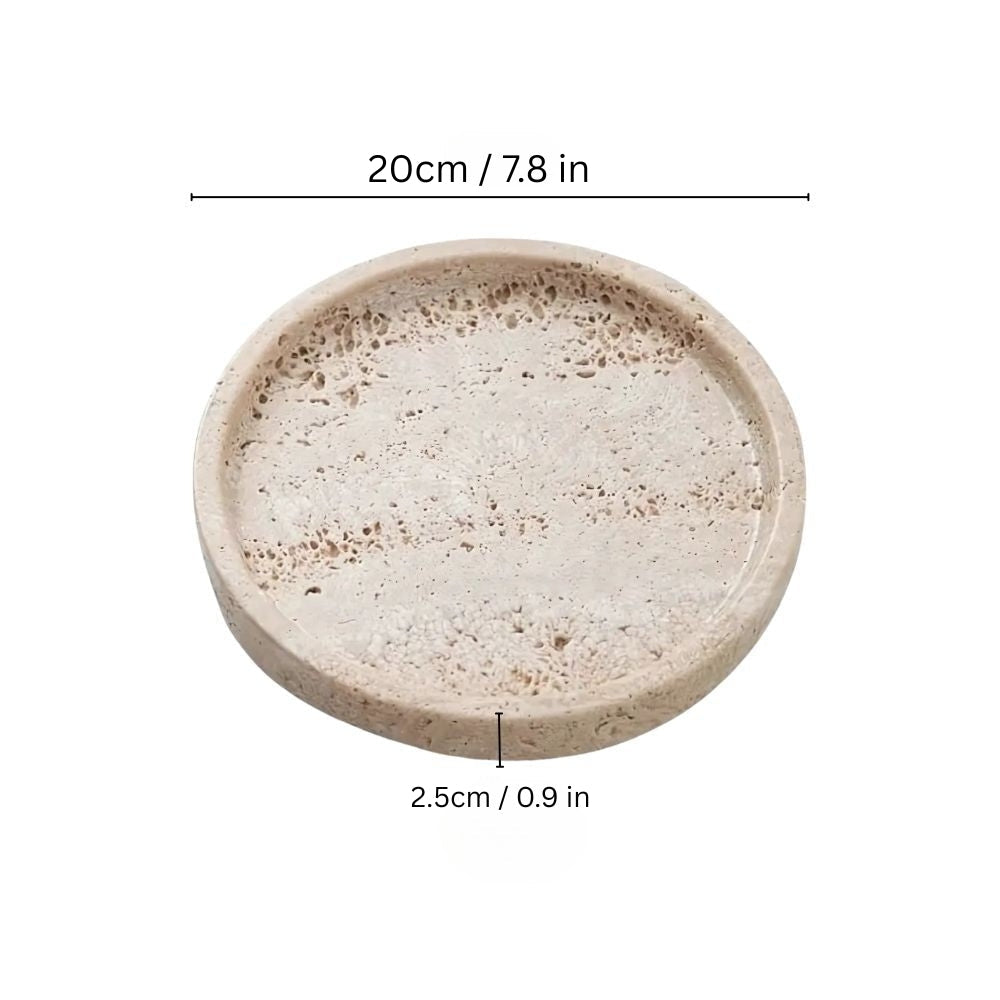 Rund travertinstenbricka