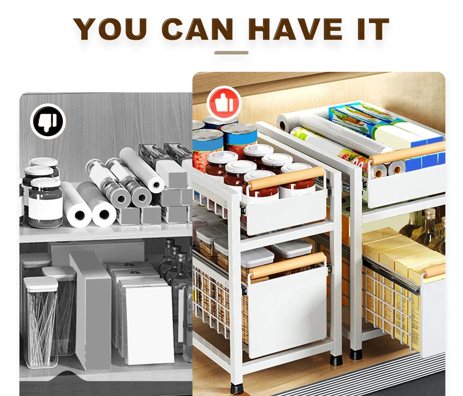 Royallure Utdragbar Köksskåp Förvaringsställ 1/2 Lager Utdragbar Organisator