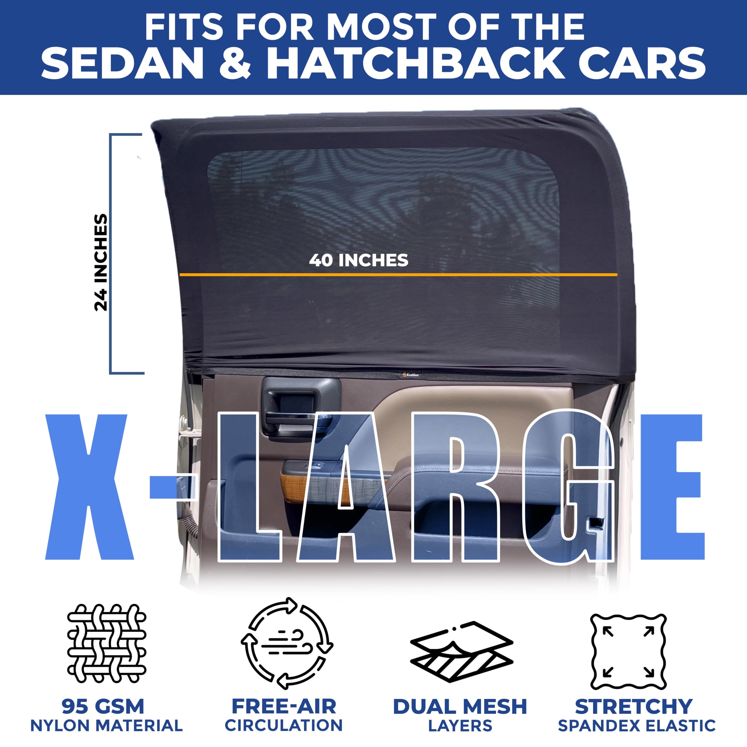 Royallure Stretchable Mesh Side Window Sun Shades – UV-Block, Värme-reducerande, Integritetspassning