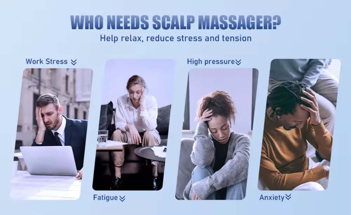 Royallure Elektrisk Huvudmassager – Migränlindring, Huvudbottenstimulator, Trådbunden & USB-ström