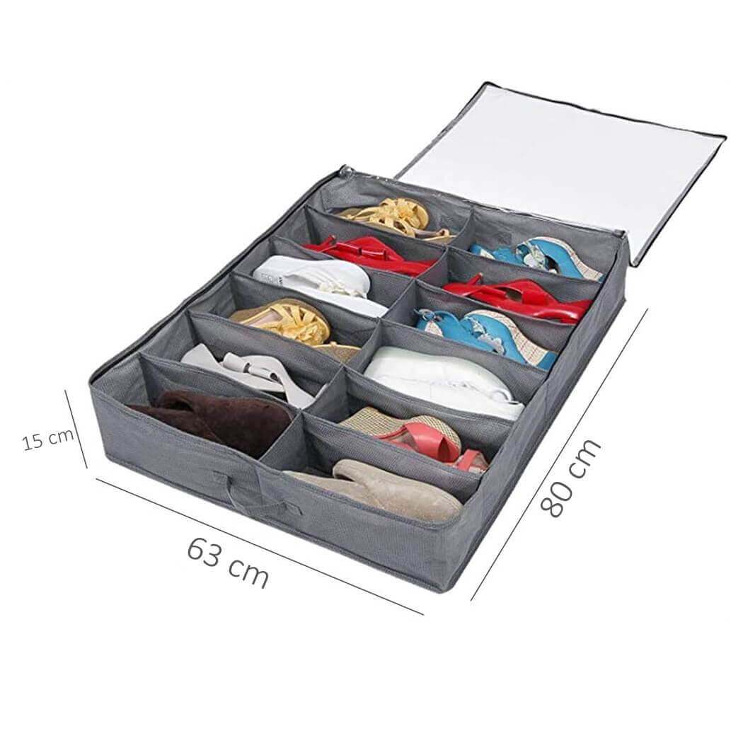 Royallure Under-Bed Skoväskor (2-Pack) – Dragkedjestängning, Rymmer 24 Par, Platsbesparande