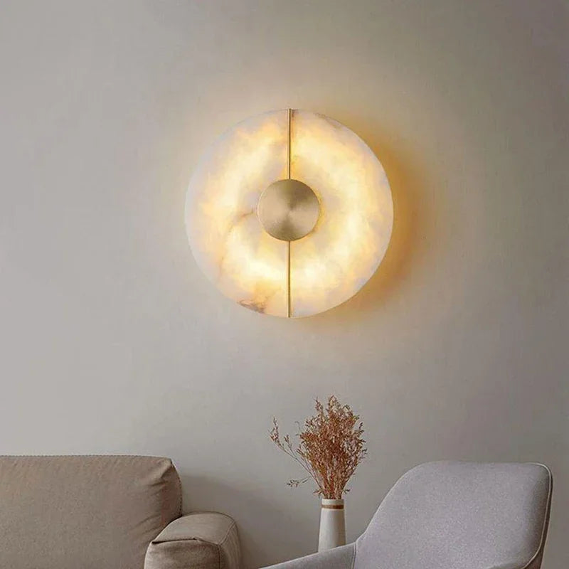 Modern Marmor Vägglampa Sconce med LED – Elegant Guldkoppar Finish för Vardagsrum och Sovrum