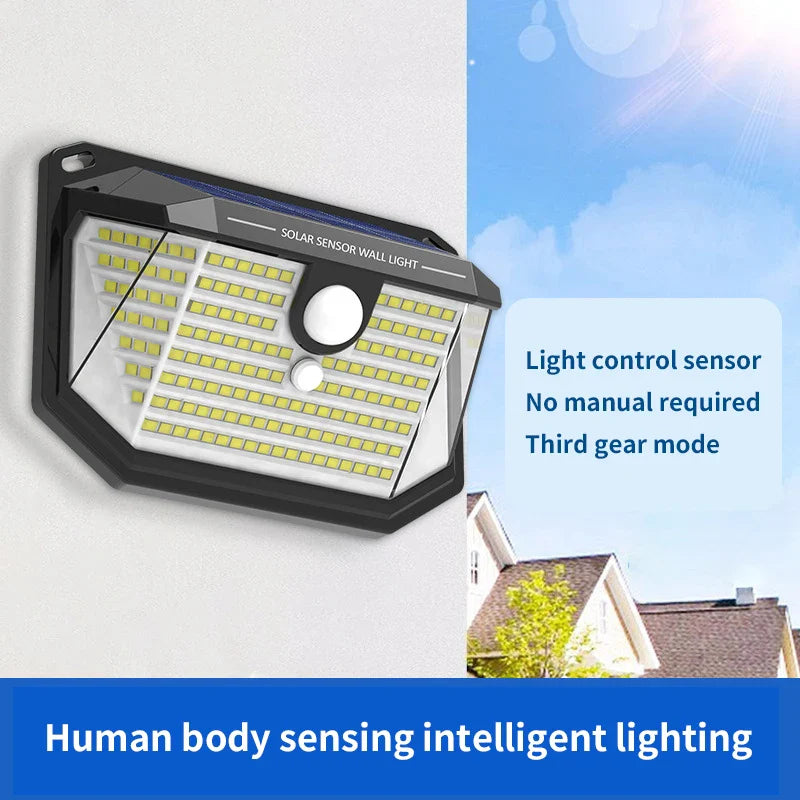 Carvallo T22 | Solar Vägglampa med Rörelsesensor | 178 LEDs | IP65 Vattentät