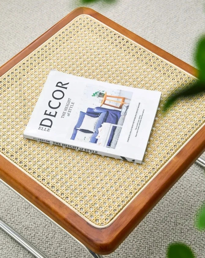 Solvia Cane | Rund soffbord av rotting med glasbordskiva i mid-century stil