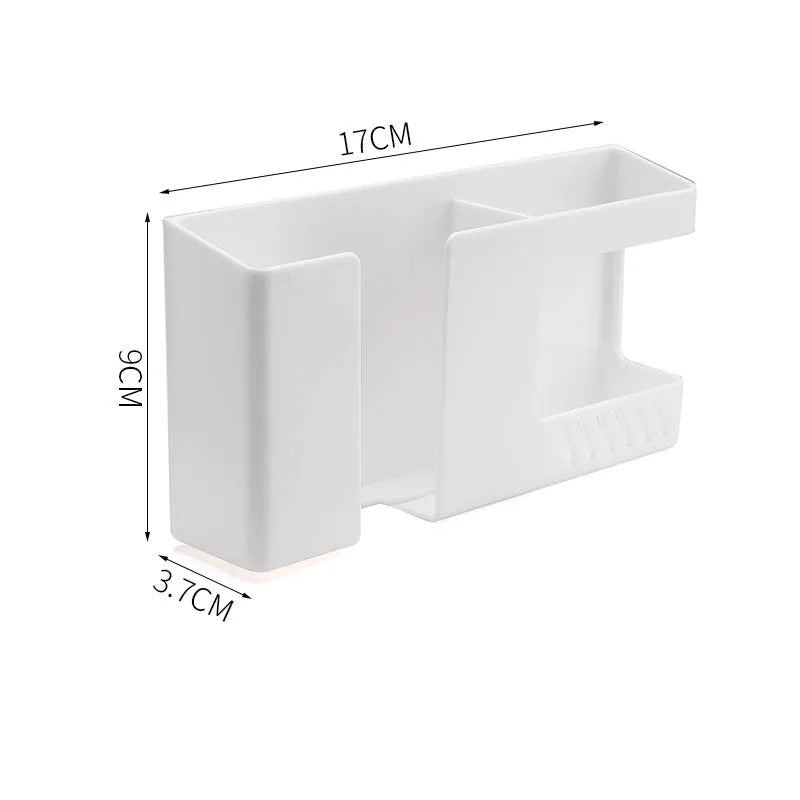 Carvallo Väggfäste utan borrning | Multifunktionell fjärrkontroll- & mobilhållare med krok – 17×9×3,8 cm