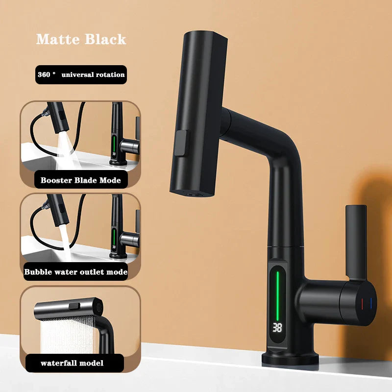 Aesthena – Utdragbar vattenfallsarmatur med temperaturindikator i rostfritt stål