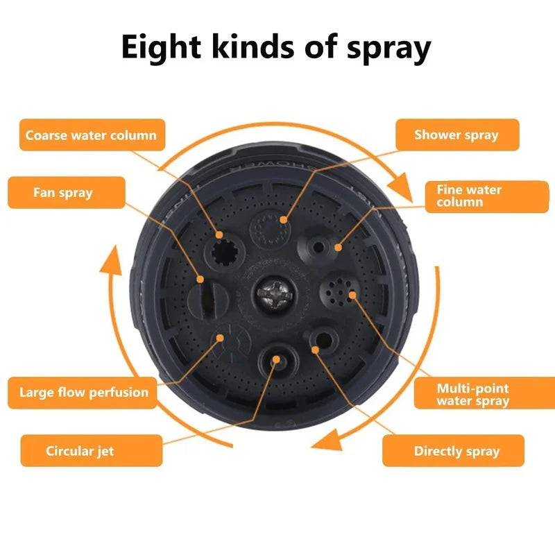 Carvallo MultiJet trädgårdssprutepistol med 8 funktioner | Högtrycksvattenpistol för bil, balkong & växter | Utan elektricitet | Orange