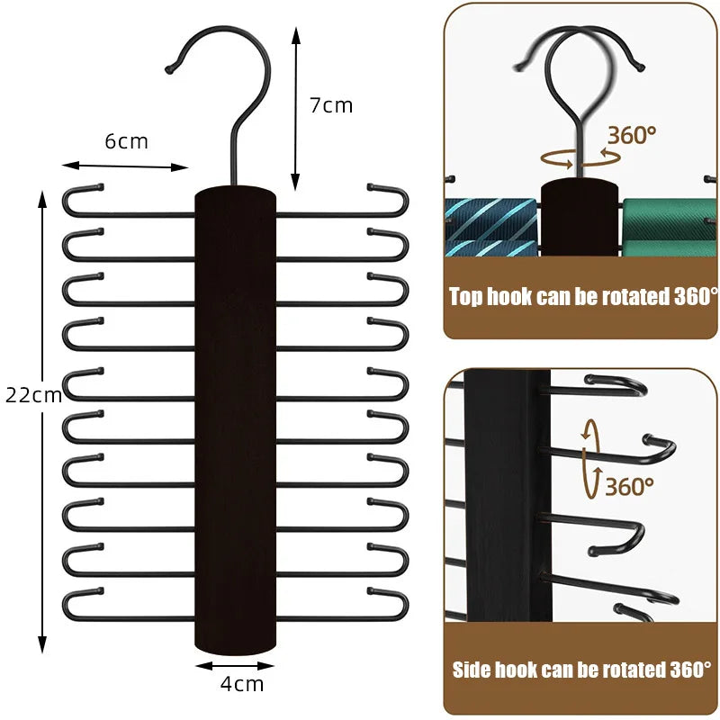 Carvallo Krawattenhalter av trä | 20 krokar | Svängbar & halkskydd | Platsbesparande bälte- & halsdukförvaring