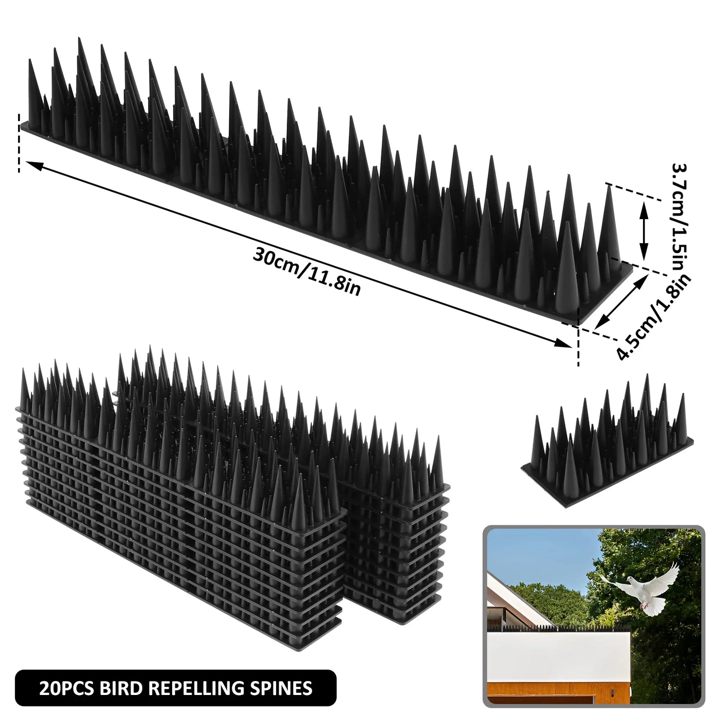 Carvallo 12/20-set fågelskyddsspikar | Avtagbar & djurvänlig | Anti-klättringsskydd för staket, fönsterbräda & takkant