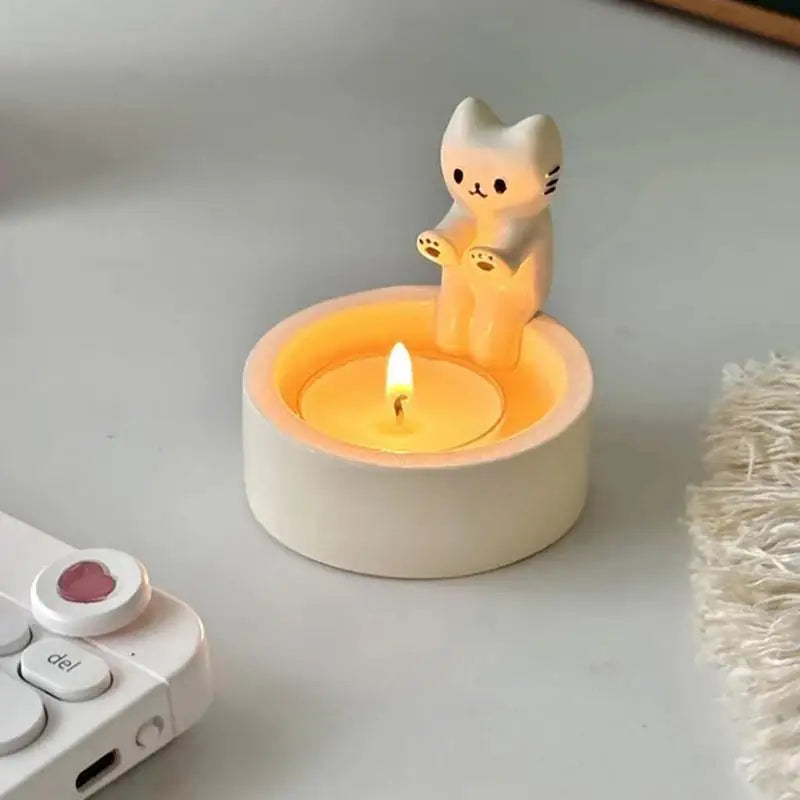Kattljusstake - Charmig hållare med söt katt för mysiga stunder
