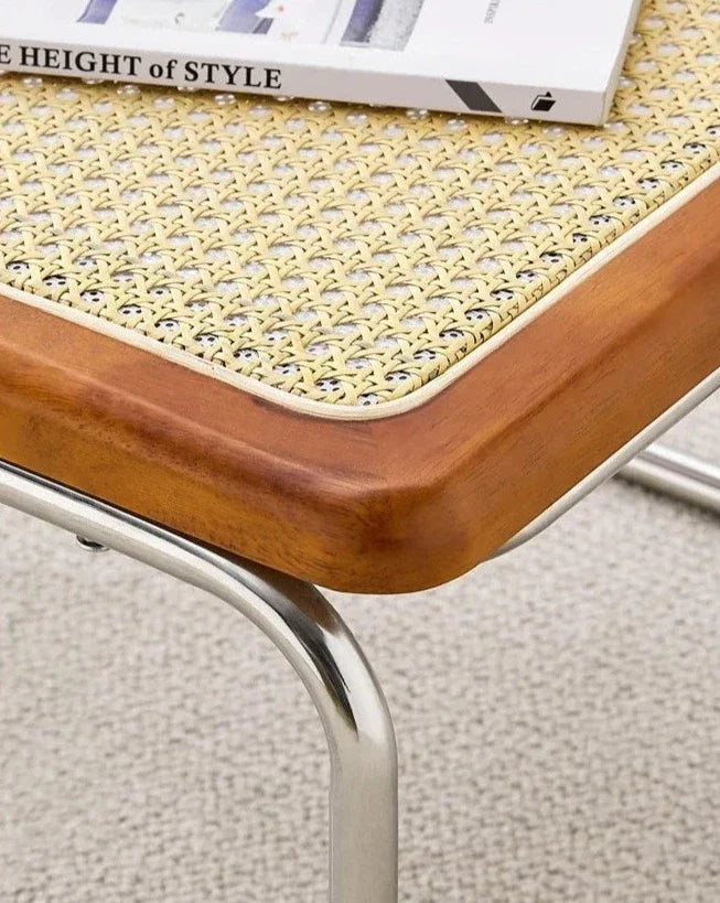 Solvia Cane | Rund soffbord av rotting med glasbordskiva i mid-century stil