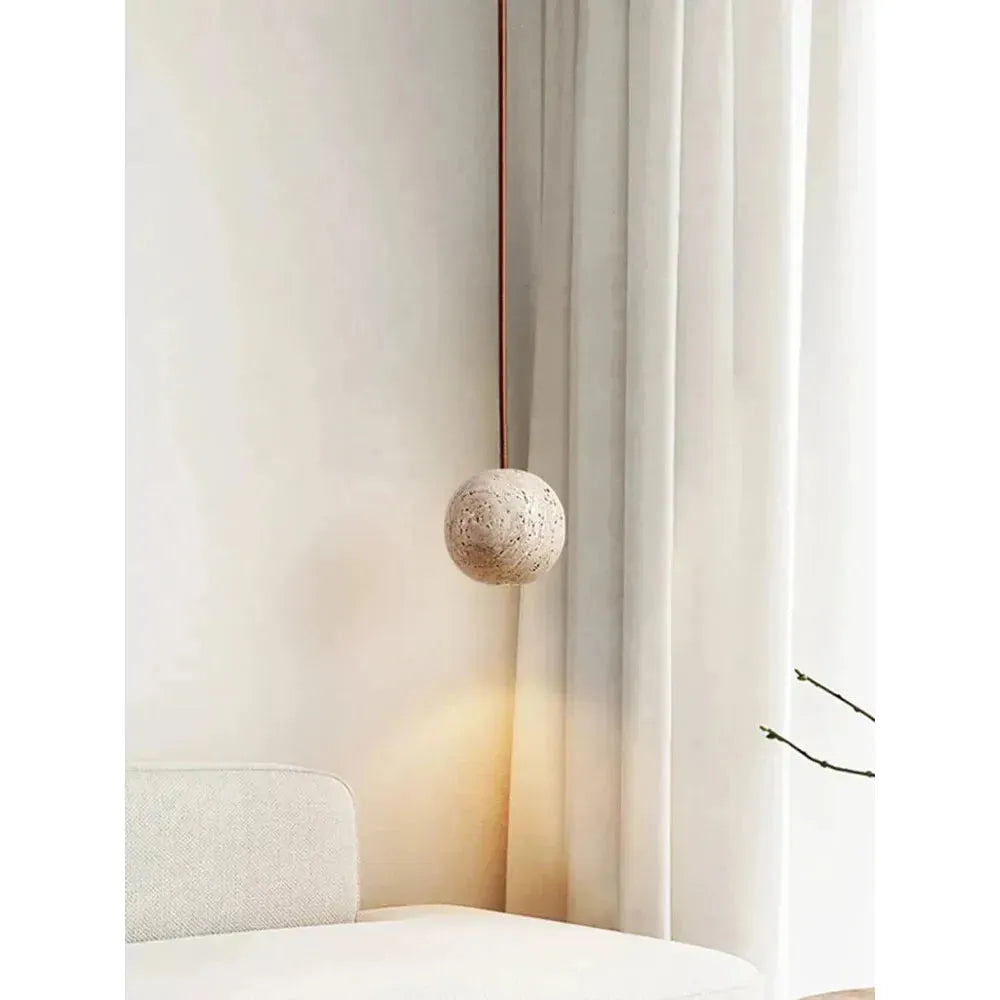 Hänglampa av travertin – Minimalistisk rund LED-hänglampa i Wabi-Sabi-stil