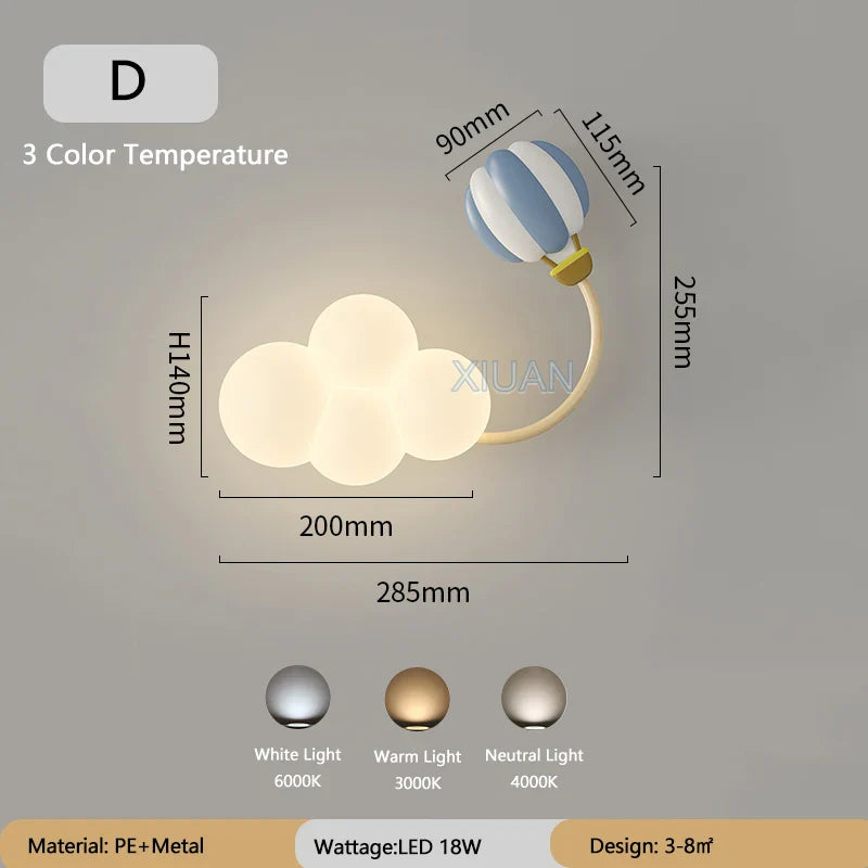Tecknad Flygplan - Barnkammare Vägglampa med Stjärnor, Regnbåge och Flygplansdesign