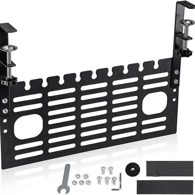 Carvallo Kabelhantering Under-Bord | Metallkabelkorg med klämfäste | 40 × 17 cm | För skrivbord 1–6 cm tjocklek