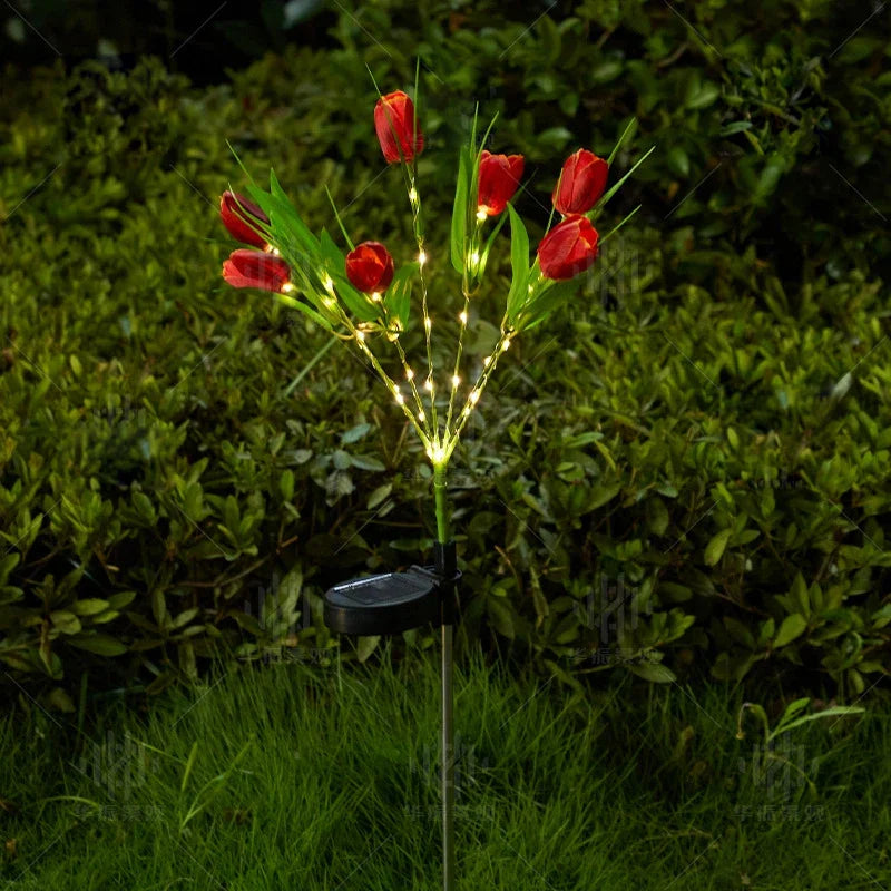 Carvallo Solartulip | LED trädgårdslampa i blomform | Solarbetriven | Väderbeständig & dekorativ | För trädgård, balkong & gångar