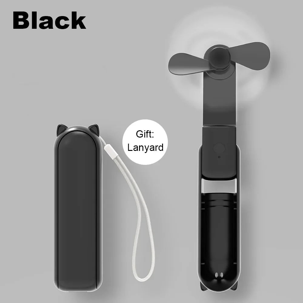 Carvallo Mini USB-fläkt | Fällbar & Återuppladdningsbar med 2000 mAh Powerbank | 3 Hastigheter – Ultraljud & Fickformat