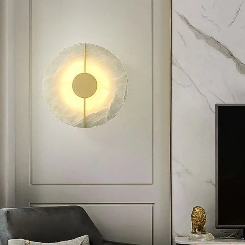 Modern Marmor Vägglampa Sconce med LED – Elegant Guldkoppar Finish för Vardagsrum och Sovrum