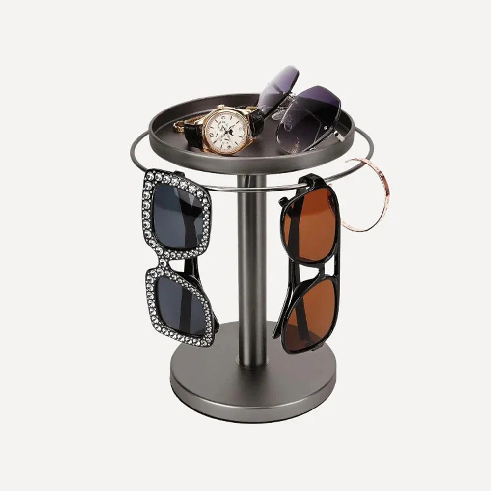 Carvallo Rotatable Sunglasses Organizer | 360° Rotating Stand with Jewelry Tray | Stainless Steel | 20 × 24 × 15 cm