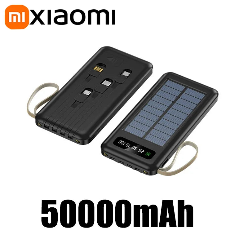 Carvallo SolarCore 50K Solkraftbank 50.000 mAh | Med campingljus, 4 laddkabel och Dual USB | Snabbladdningsfunktion & utomhuskompatibel