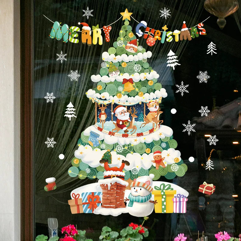 Fönsterdekoration - Festlig dekoration med jultomte och djur för en mysig jul