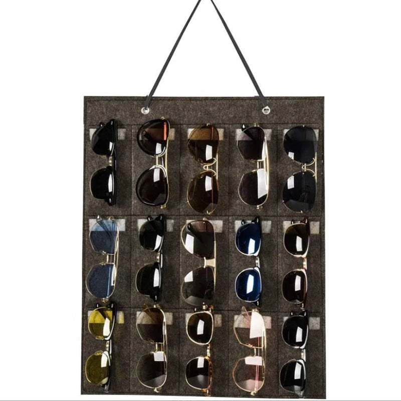 Carvallo Organizer | Väggmonterad glasögonhållare | Fällbar förvaringsväska för solglasögon | Platssparande & dammtålig | 42 × 38 cm