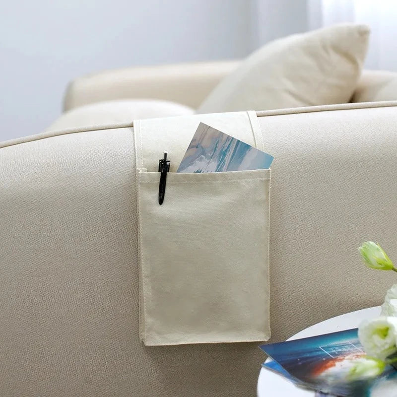 Carvallo Sängorganisator av bomullslinne | Hängande förvaring med fickor | För fjärrkontroll, böcker och tillbehör – ca. 30×20×10 cm