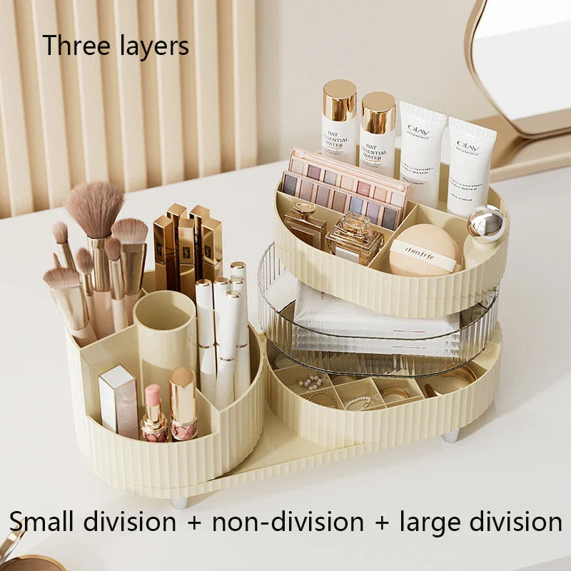 Carvallo SpinBox Rotating Makeup Organizer in Plastic | Cosmetic Box with Compartments | 360° Rotating & Space-Saving | Acrylic Look