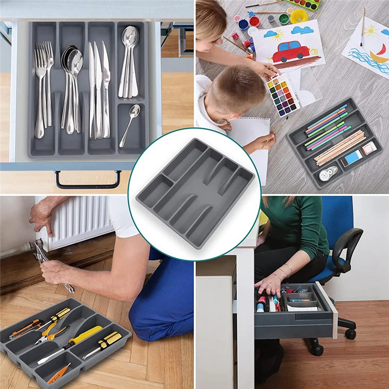 Carvallo OrdiFlex | Kompakt Organizer med 5 fack | Halkfri & Mångsidig användning | 30 × 20 × 4 cm Grå
