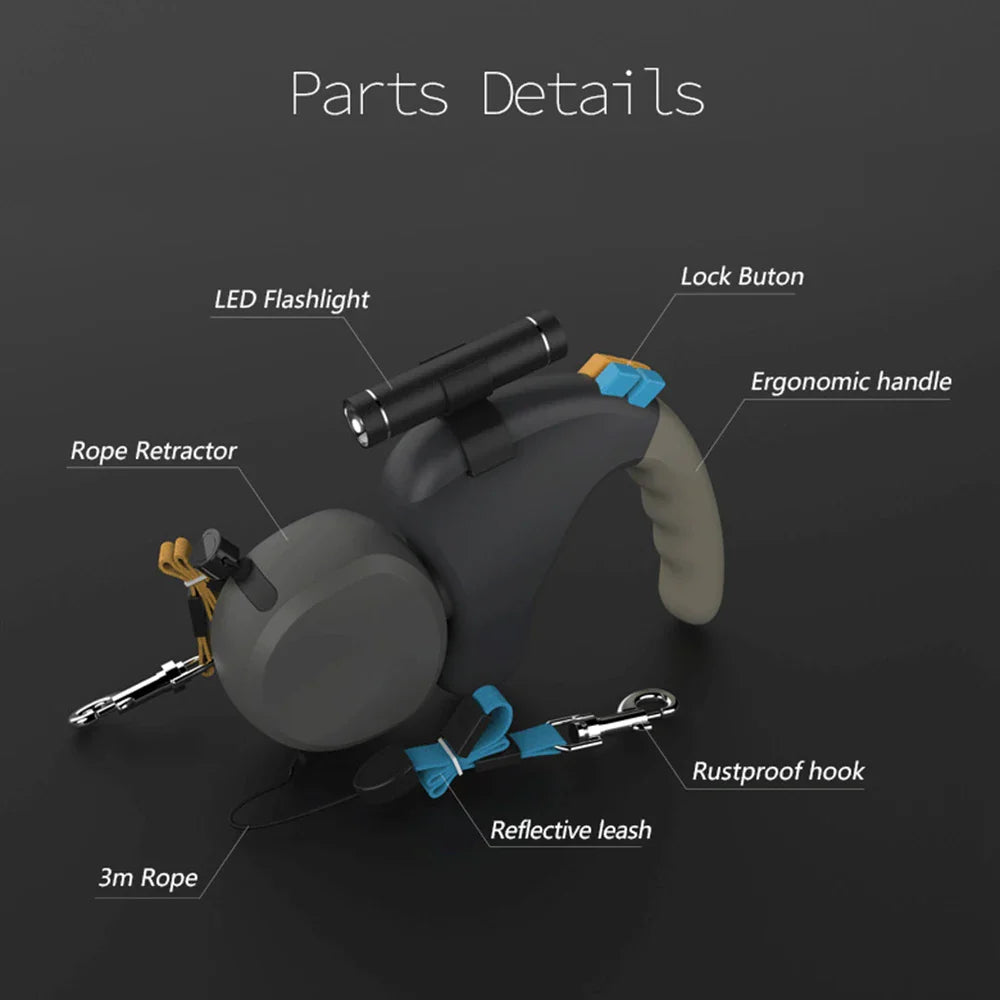 Åter retractable hundkoppel med 360° trassel – Justerbart bälte för två hundar, lätt och hållbart