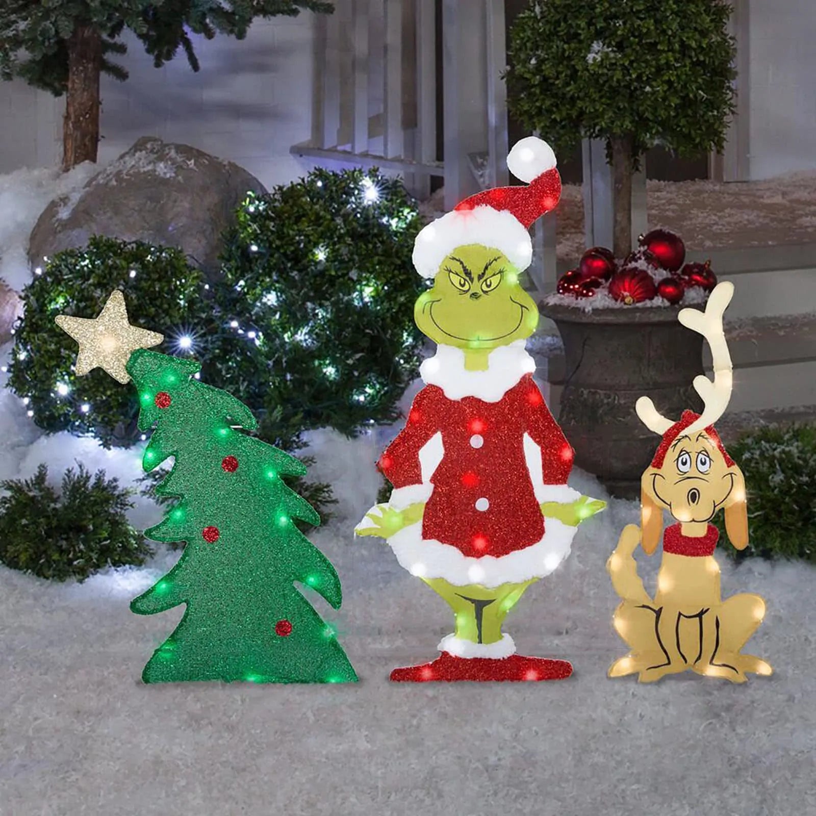Grinch Juldekoration - Glada Trädgårdsbelysningar för Helgerna