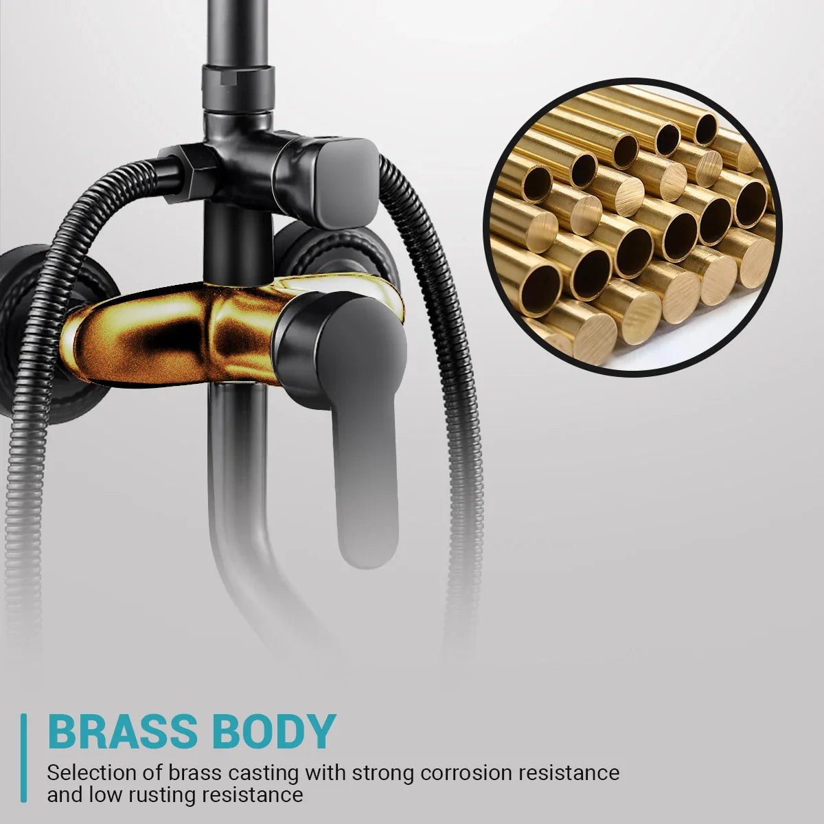 Bravur Dual | Svart duscharmatur i mässing med bidetfunktion och hylla