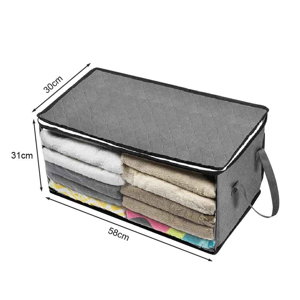 Carvallo Förvaringsväska ClothNest ClearBox | 58×31×30 cm | Med fönster och dragkedja | Filt-, tröja- & klädorganiserare för sovrum & garderob