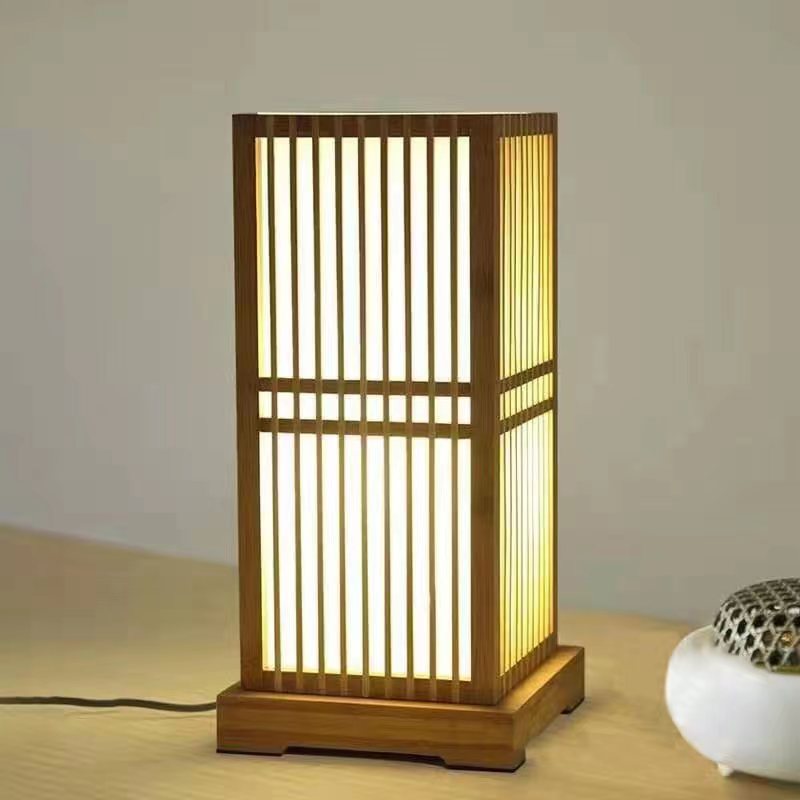 Japansk minimalistisk trä fyrkantig pelarbordslampa
