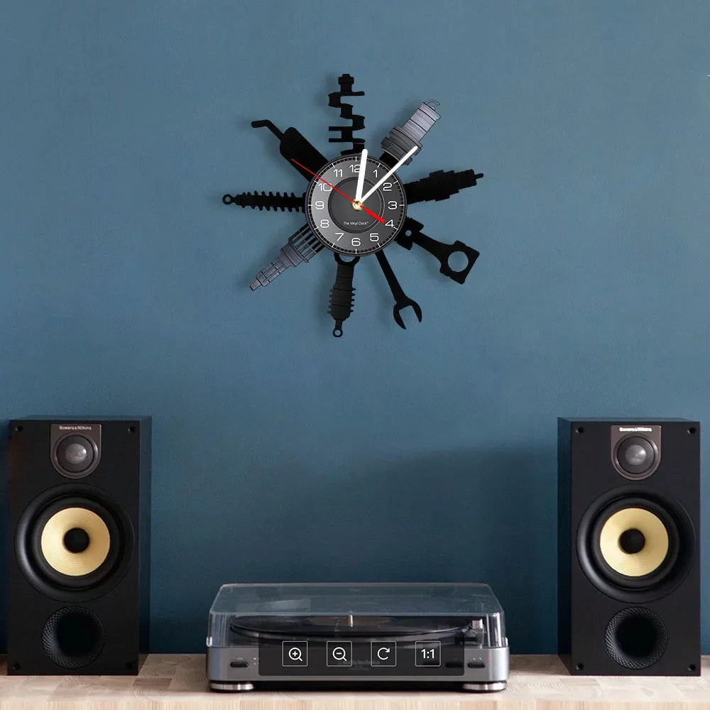 AutoReparation - Vinyl Väggklocka med Modern Garage Design