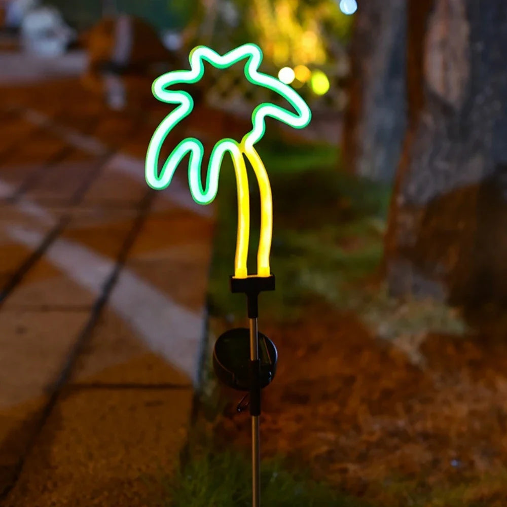 Carvallo NaturDécor Solar-Neon-Trädgårdslampa Kaktus & Flamingo | LED Jordspett IP65 Vattentät