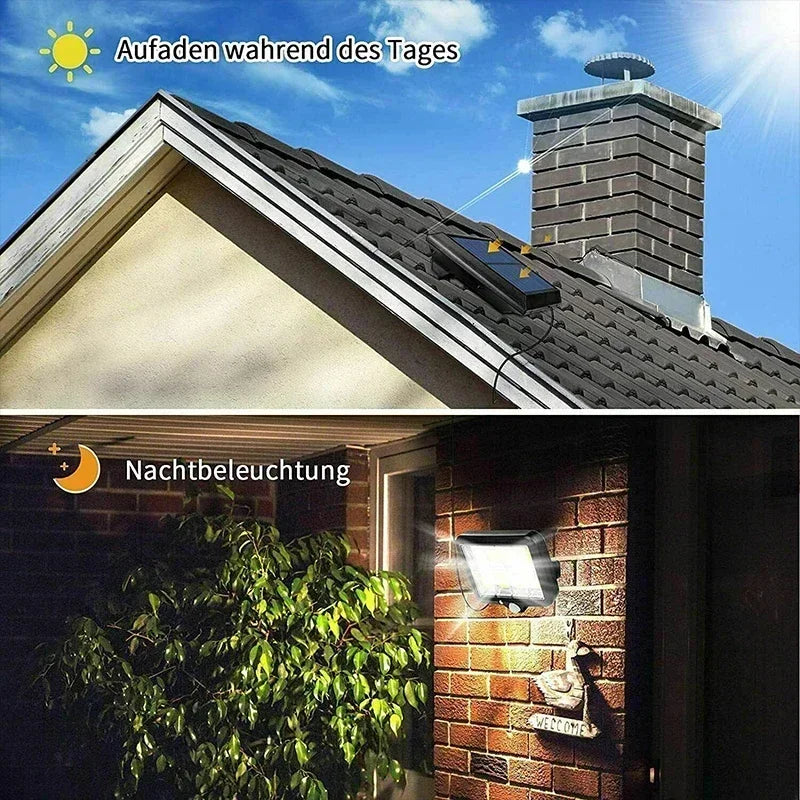Carvallo Solar | 100 COB LED Solarlampa | IP65 | Rörelsesensor & 3 lägen | Trådlös utomhusbelysning