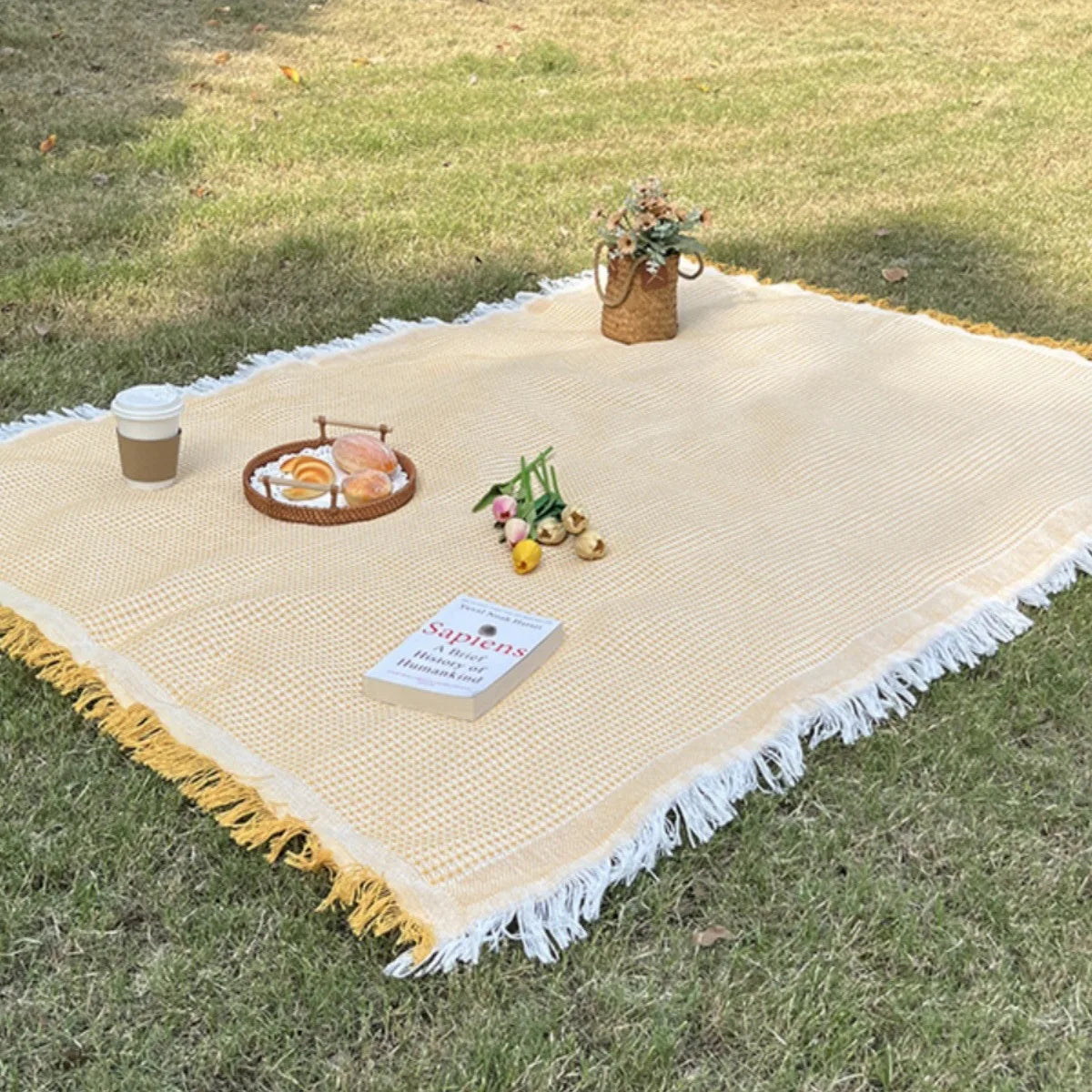 Boho Picknickfilt med fransar