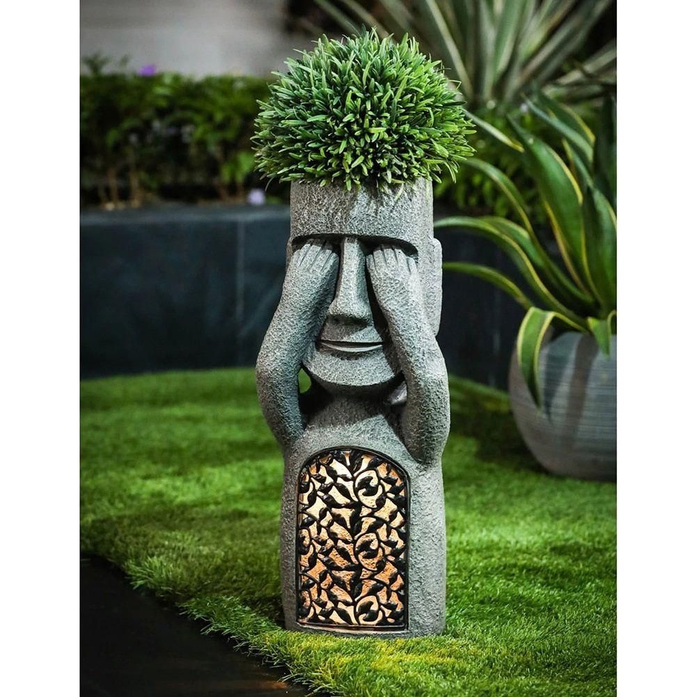 Carvallo Blomkruka med ansikte | LED-belysning & soldriven | Väderbeständig har, | Naturstensutseende