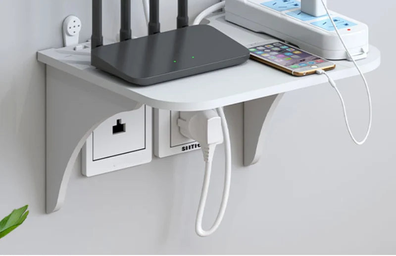 Carvallo Organizer | Svävande väggställ utan borrning | Dold hållare för WLAN-router, TV-låda & tillbehör | PVC, Vit | 30 × 15 × 12 cm