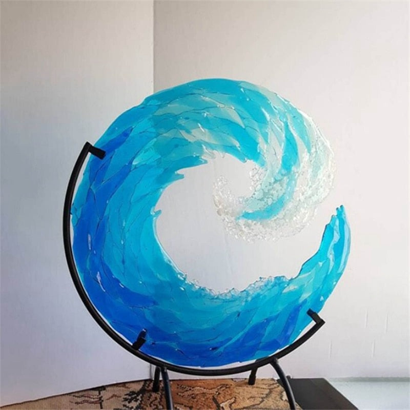 OceanFlow - Konstnärlig glaskulptur av Majestic Ocean Wave