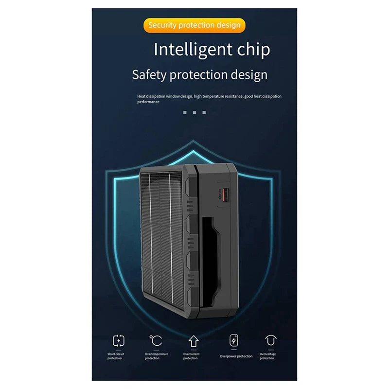 Carvallo Gear Solarladdare Utomhus | 4-faldig Batteri-Slot & LED-Lampa | Powerbank-Funktion | Svart