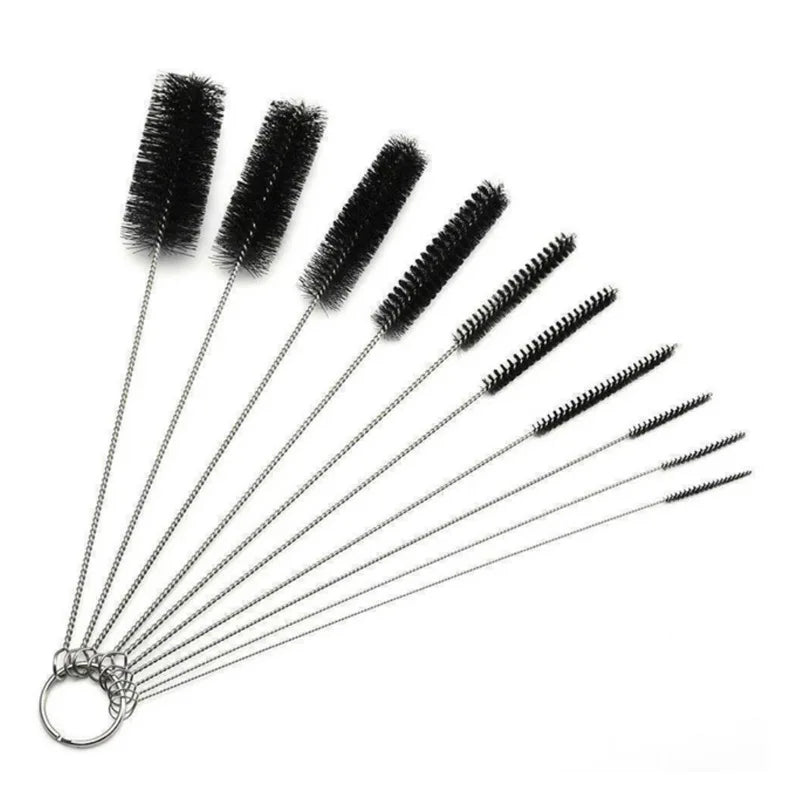 Carvallo Rengöringsborstar Set 10-delar | Rostfritt stål med nylonborst | För sugrör, flaskor, rör & labbutrustning