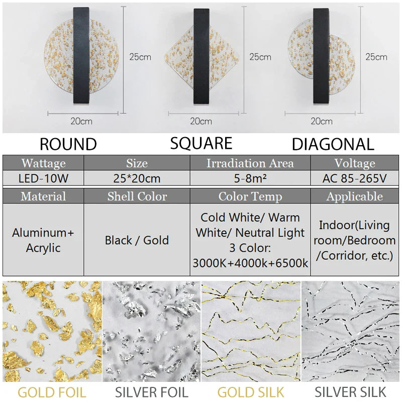 Modern LED Vägglampa med Guldblad Finish – Akryl Väggsconse för Inomhus Sovrum och Vardagsrum Belysning