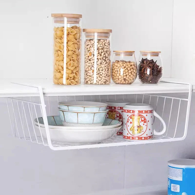 Carvallo Hängekorb | Underhylla förvaring | Metallgaller i svart/vitt | För kök, skåp & kontor