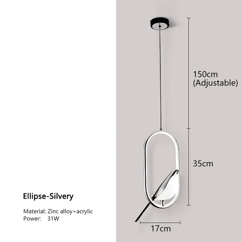 Svart Nordisk Skata LED Pendellampa – Stilig Inomhuschandelier för Kök och Sovrum Belysning