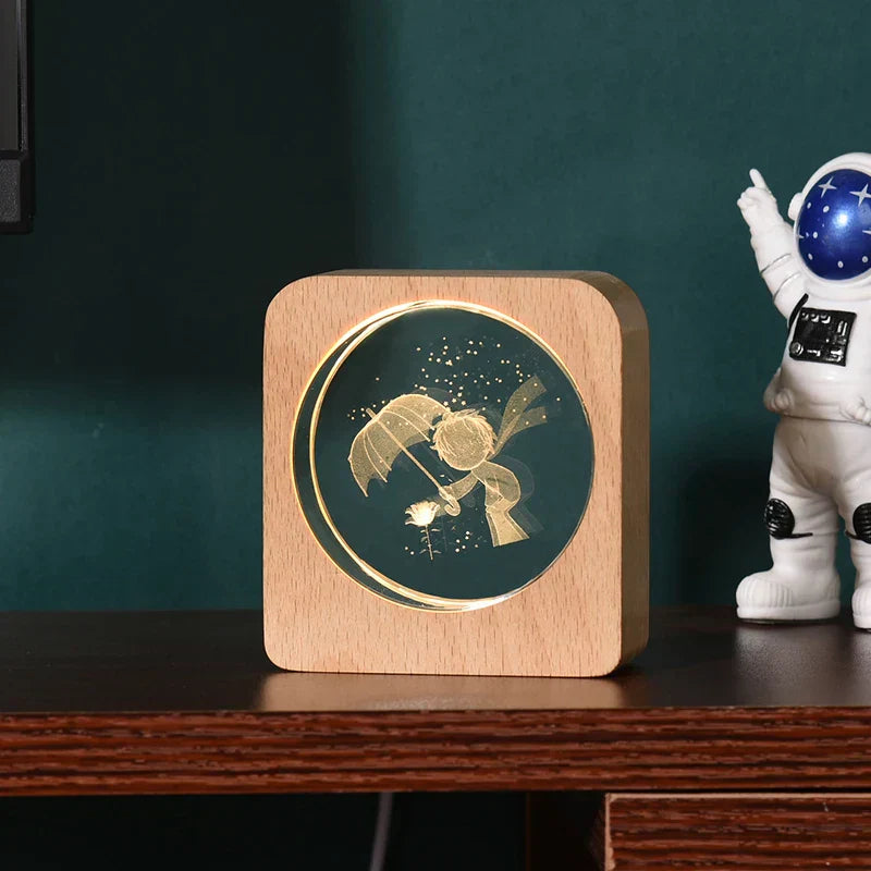 LumiWood - 3D Trä Nattlampa med Gravyr och Varm LED-belysning