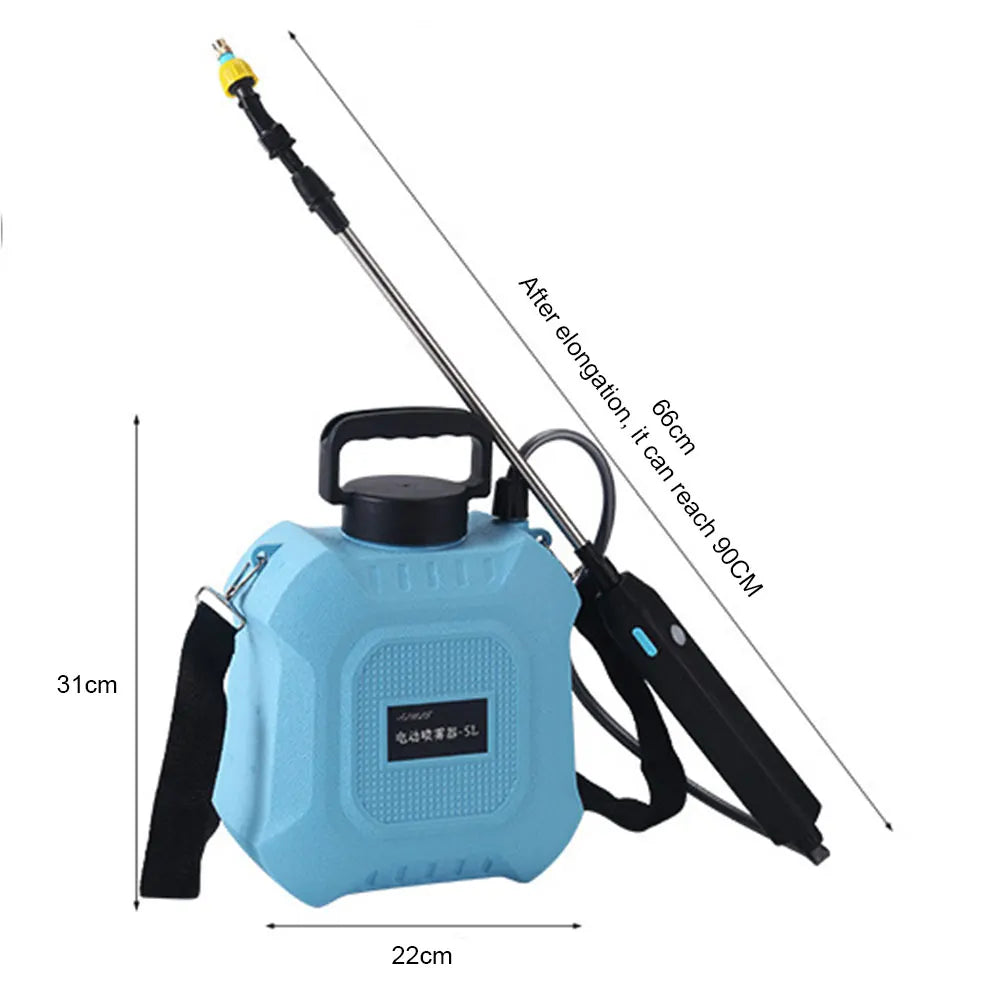 Carvallo Pro Akku-Druckspruta | 5 L axelsprutflaska | USB-laddning & justerbar munstycke | För trädgård, rengöring & ogräsbekämpning