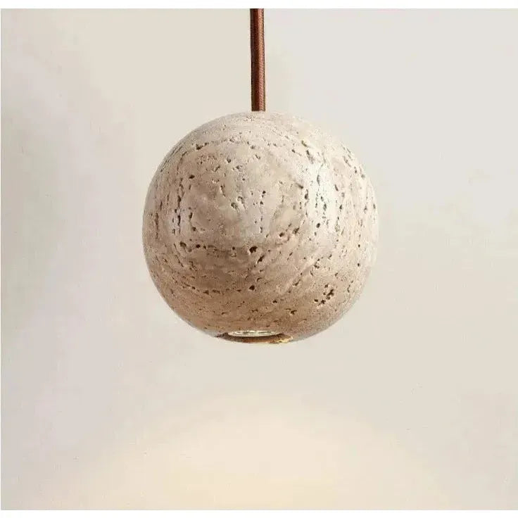 Hänglampa av travertin – Minimalistisk rund LED-hänglampa i Wabi-Sabi-stil